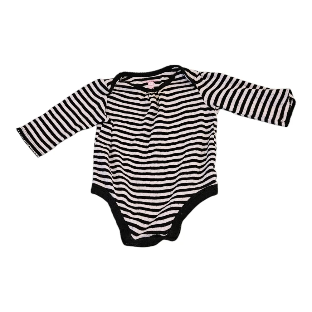 Garanimals Kids Size 6-9M Long Sleeve Black and White Striped Bodysuit